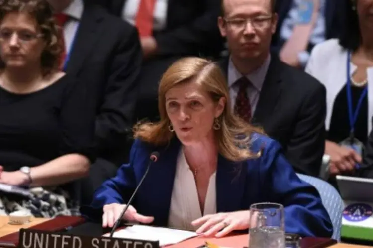 A embaixadora dos Estados Unidos na ONU, Samantha Power, participa de reunião do Conselho de Segurança (Jewel Samad/AFP)