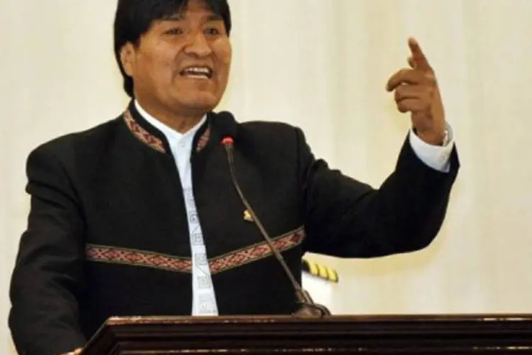 
	Evo Morales: o presidente da Bol&iacute;via fez escala em Caracas a caminho de Nova York.
 (Aizar Raldes/AFP)