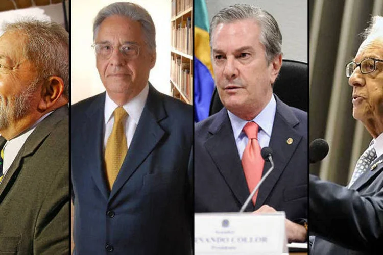 
	 Os ex-presidentes da rep&uacute;blica Luiz In&aacute;cio Lula da Silva, Fernando Henrique Cardoso, Fernando Collor de Mello e Itamar Franco
 (Montagem Exame.com)
