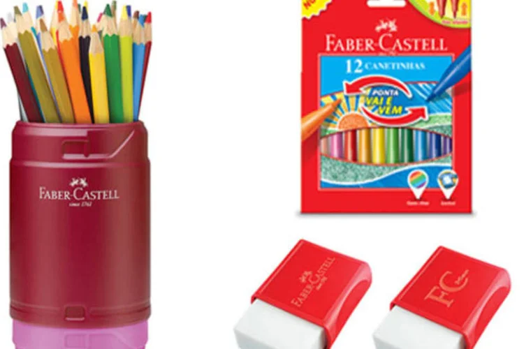 
	Produtos Faber Castell: a marca usou pl&aacute;stico feito a partir de etanol para elaborar um inv&oacute;lucro de borracha (R$ 3) e um ecoestojo (R$ 47,20) que vira um porta-trecos.
 (Divulgação/Faber Castell)