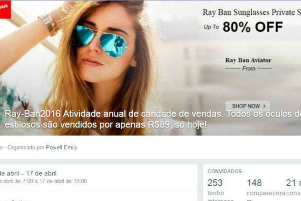 Promoções falsas usando a Ray-Ban se espalham pelo Facebook