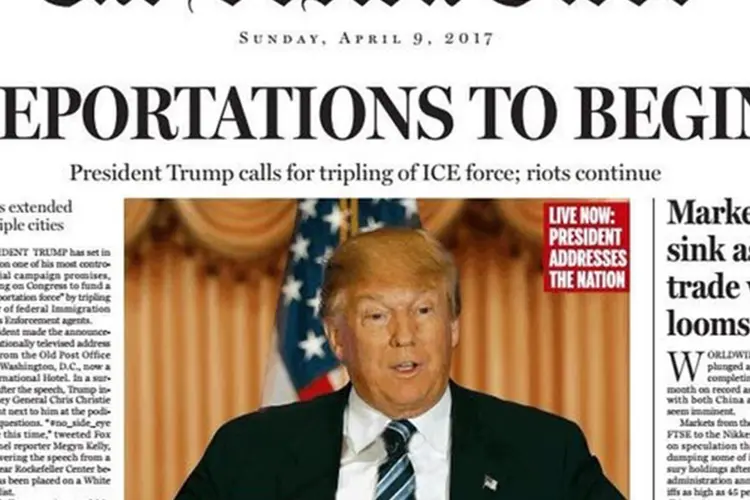 
	Falsa capa do The Boston Globe com Trump como presidente dos EUA
 (Reprodução)