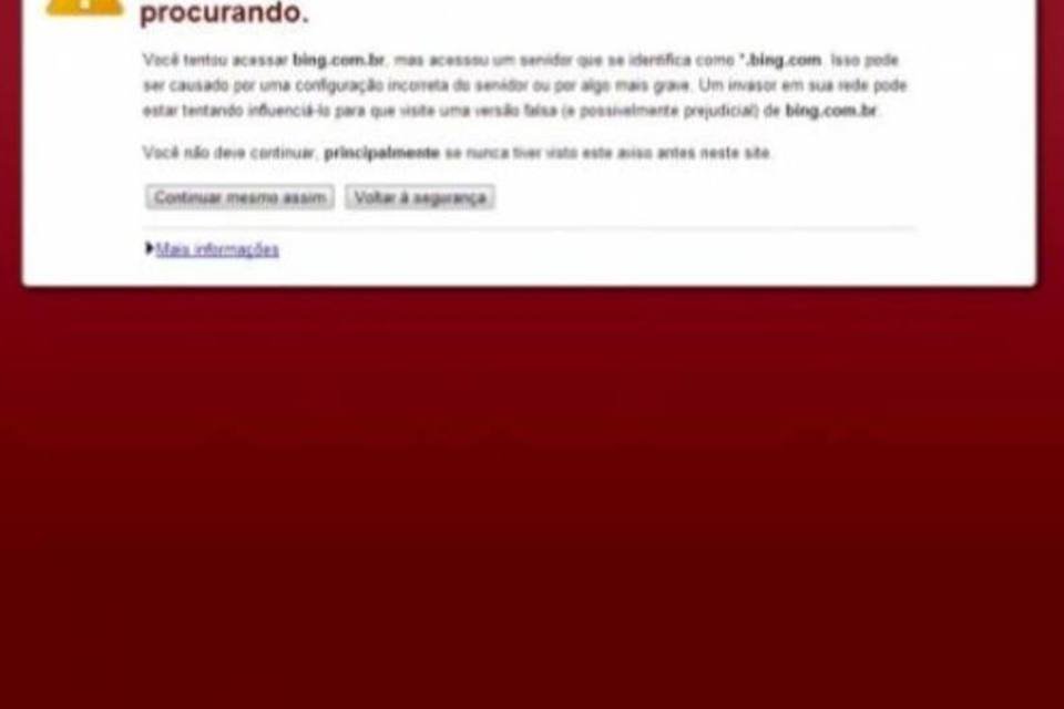 Bing vira site suspeito por causa de falha