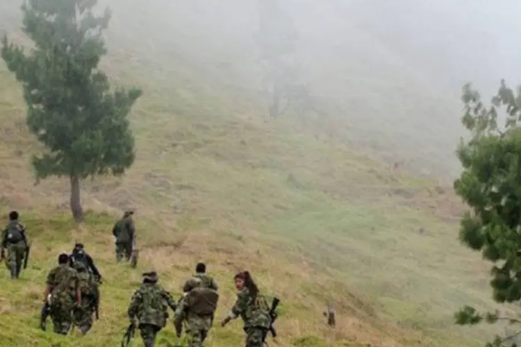 Guerrilheiros caminham por montanhas durante combates com o Exército colombiano: desde os anos 1980, as Farc iniciaram sem êxito três tentativas de negociação (©AFP/Archivo / luis robayo)