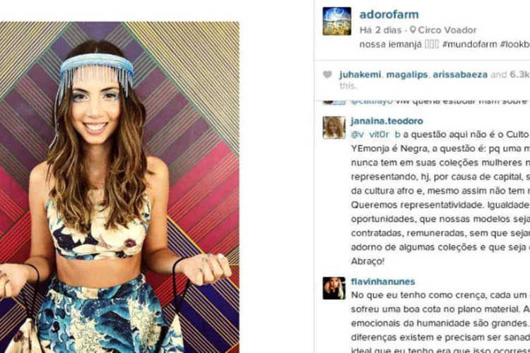 Post da Farm no Instagram: foto gerou polêmica entre seguidores e levantou discussão sobre racismo (Reprodução)