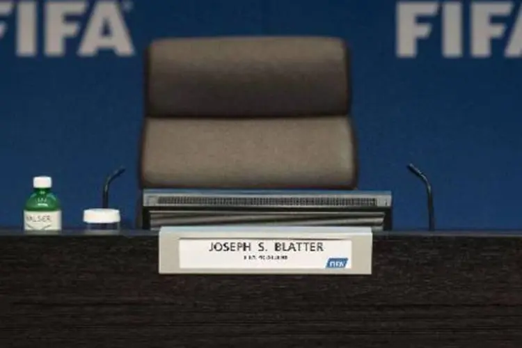 A cadeira do demissionário presidente da FIFA, Joseph Blatter, na sede da instituição, em Zurique (VALERIANO DI DOMENICO/AFP)