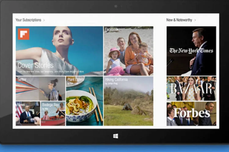 Tablet com Windows 8, da Microsoft, com o aplicativo da revista digital Flipboard (Reprodução)