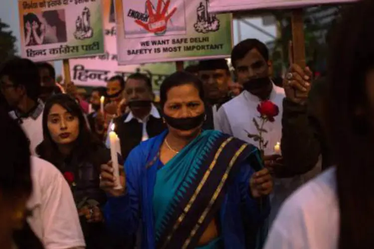 Ativistas participam de marcha pela segurança das mulheres em Nova Deli, Índia (Rebecca Conway)