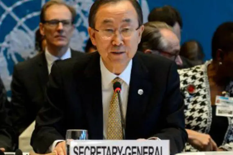 O secretário-geral da ONU, Ban Ki-moon, na abertura da Conferência Genebra 2: "hoje é um dia de esperança", declarou (Fabrice Coffrini/AFP)