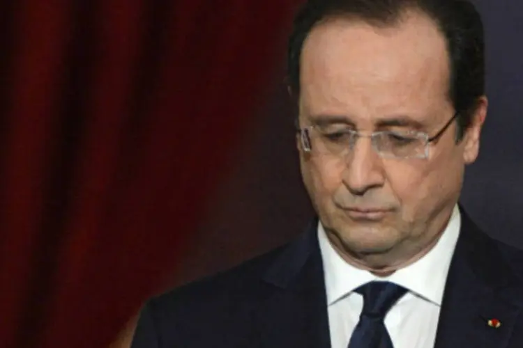 
	Fran&ccedil;ois Hollande, presidente franc&ecirc;s: audi&ecirc;ncia para quase 700 jornalistas n&atilde;o era &quot;nem o lugar nem o momento&quot; para falar sobre sua vida pessoal, disse
 (AFP/Getty Images)