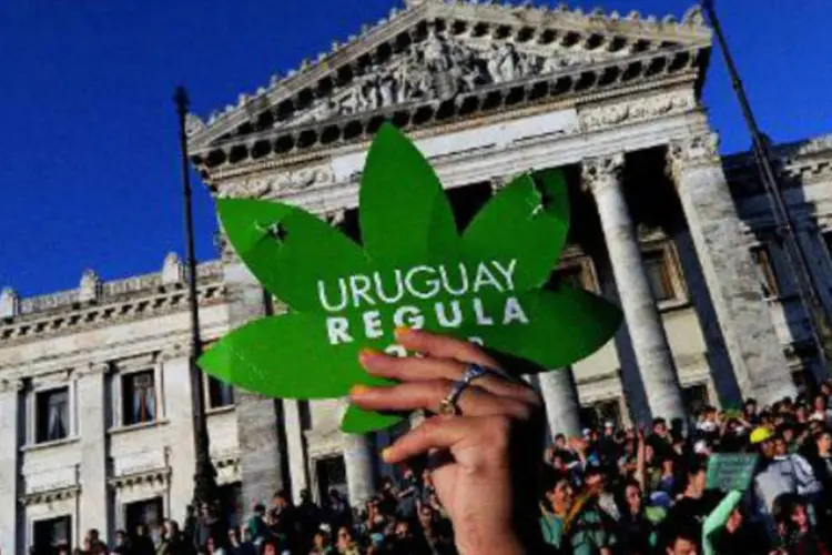 Uruguaios participam de uma manifestação em favor da legalização do consumo da maconha: Uruguai foi o único país que deu o passo mais ousado na luta contra o narcotráfico (Pablo Porciuncula/AFP)