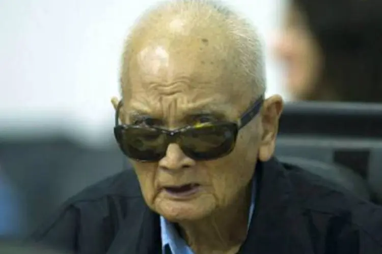 O ex-líder do Khmer Vermelho Nuon Chea, no tribunal: regime levou ao extermínio de dois milhões de cambojanos (Mark Peters/AFP)