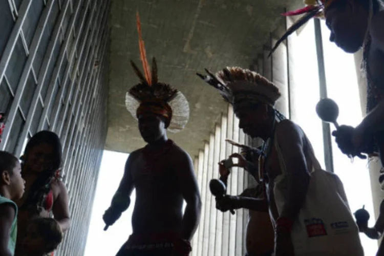Índios durante protesto em Brasília:  movimento pretende envolver o governo e a sociedade espanhola, segundo representante indígena (Fabio Rodrigues Pozzebom/ABr)