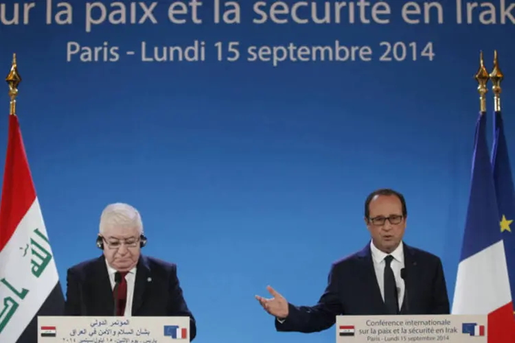Conferência: presidente francês François Hollande e presidente iraquiano Fuad Masum na abertura do evento (Christian Hartmann/Reuters)