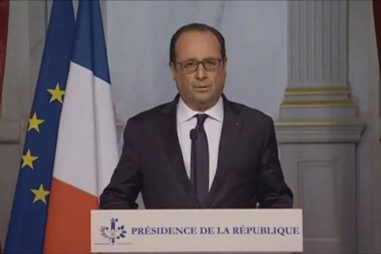 
	O presidente franc&ecirc;s, Fran&ccedil;ois Hollande, durante pronunciamento
 (Reuters TV/Pool)