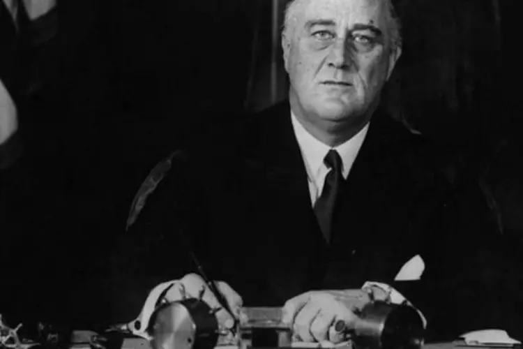 
	Franklin Delano Roosevelt: em 1943, ent&atilde;o presidente americano desembarcou no Brasil para se encontrar com Get&uacute;lio Vargas
 (Hulton Archive/Getty Images)