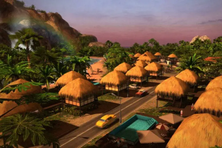 Ilha do game Tropico 5, que propõe aos jogadores construir a própria forma de governo (Reprodução/Site/worldoftropico.com)