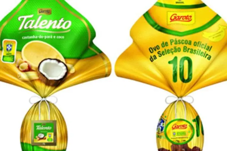 
	Ovos de P&aacute;scoa da Garoto: ovo de 210g Garoto Sele&ccedil;&atilde;o Brasileira traz o tradicional chocolate ao leite com bombons de banana
 (Divulgação)