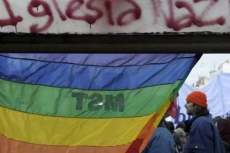 Movimentação em prol do casamento gay, em frente ao congresso argentino, em Buenos Aires (.)