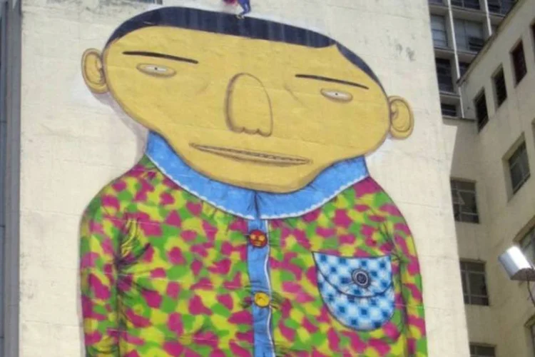 Grafite d'Os Gêmeos, no Vale do Anhangabaú (Divulgação)