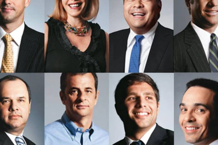 Da esqueda para a direita: Luis D'Amato, Denise Pavarina de Moura, James Oliveira, Marcos Duarte, Bolivar Moura, José Alberto Tovar, Saulo Sabbá e Carlos Rocha (Germano Lüders, Daniela Toviansky e André Valentim/EXAME.com)
