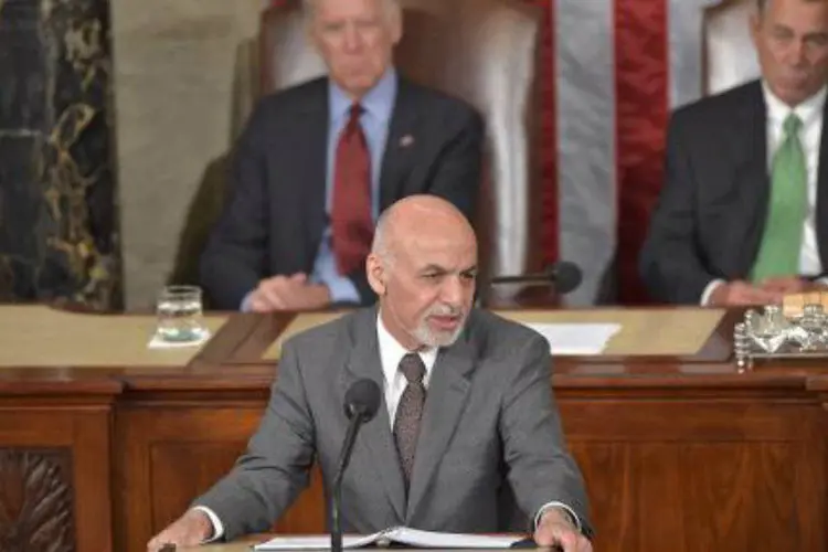 O presidente afegão Ashraf Ghani no Congresso americano: é fundamental que o mundo tome consciência da terrível ameaça que o grupos representam contra os Estados ocidentais e a Ásia central (AFP/ Nicholas Kamm)