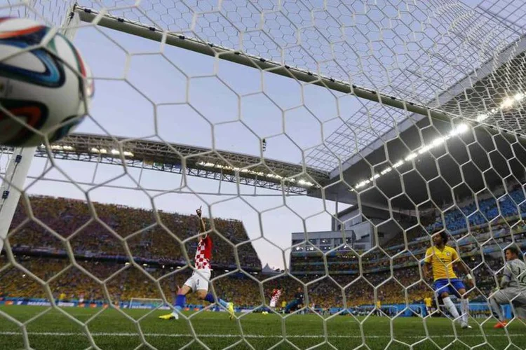 
	Croata comemora gol contra do Brasil durante partida na Arena Corinthians, pela Copa do Mundo de 2014
 (Murad Sezer/Reuters)