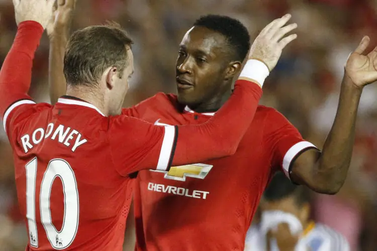 Jogadores do Manchester United comemoram gol durante um amistoso em Pasadena (Lucy Nicholson/Reuters)