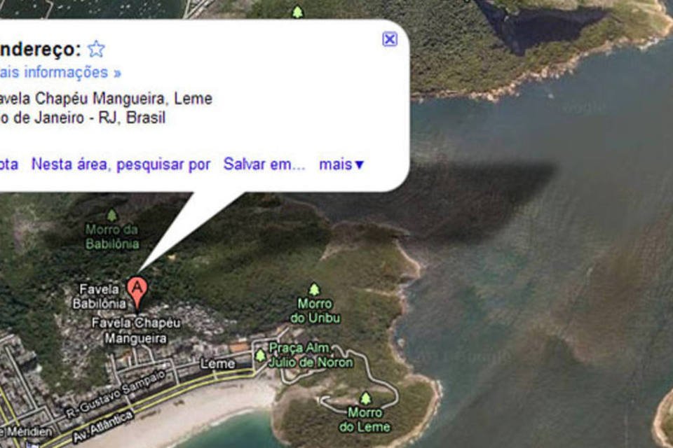 No Google Maps, as favelas do Rio de Janeiro aparecem destacadas  (Reprodução)