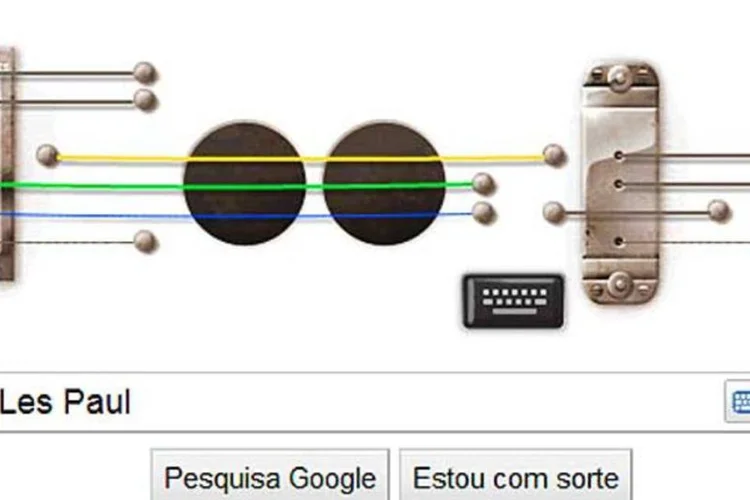 Transformado em guitarra, o logotipo do Google pode ser tocado com o mouse ou com o teclado (Reprodução)