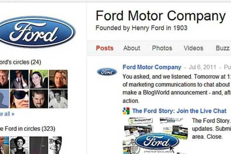 O Google não quer páginas institucionais, como esta da Ford, em sua nova rede social Google+ (Reprodução)