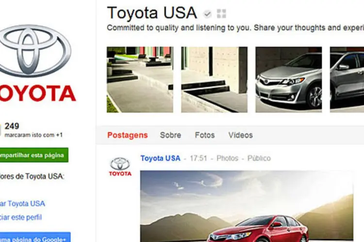 A Toyota foi uma das primeiras empresas a criar uma página institucional no Google+ (Reprodução)