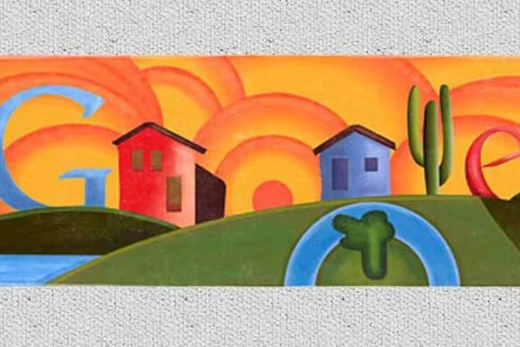 O logotipo do Google foi alterado para ficar com a aparência de uma pintura de Tarsila do Amaral, nascida em 1º de setembro (Reprodução)