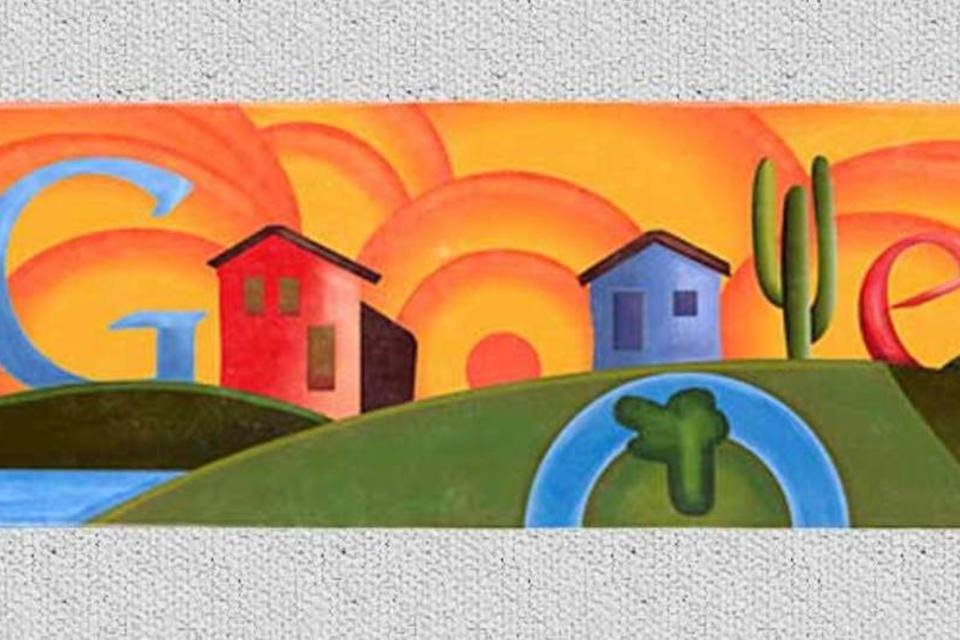 O logotipo do Google foi alterado para ficar com a aparência de uma pintura de Tarsila do Amaral, nascida em 1º de setembro (Reprodução)