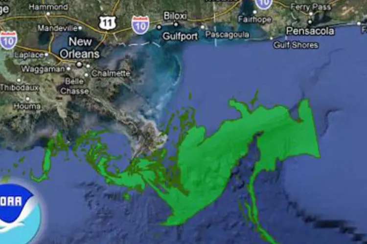 Mapa permite visualizar a extensão do desastre ecológico no Golfo do México (.)
