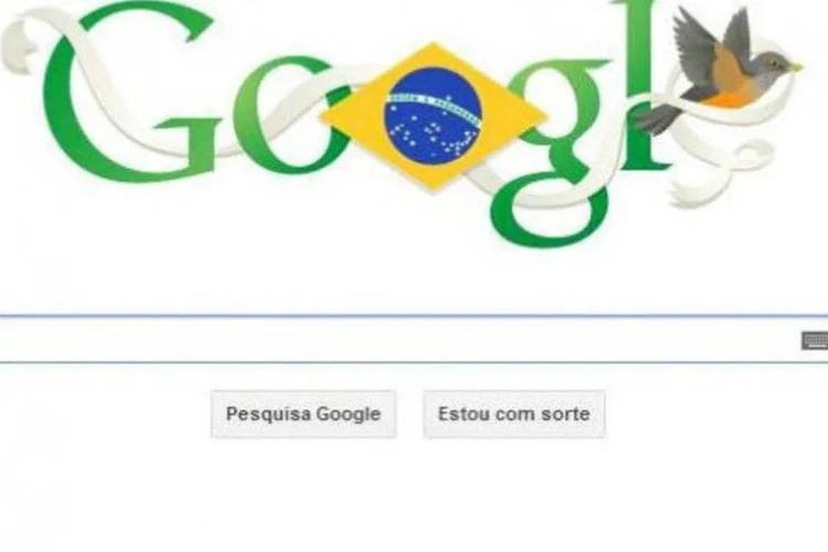 O logo do mecanismo de buscas do Google está com as letras verdes. No lugar do segundo “o” da palavra há o losango amarelo da bandeira nacional (Reprodução)