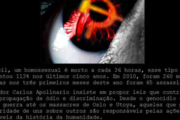 "No Brasil, um homossexual é morto a cada 36 horas e esse tipo de crime aumentou em 113% nos últimos cinco anos. Em 2010, foram 260 mortos", dizia a mensagem (Reprodução)