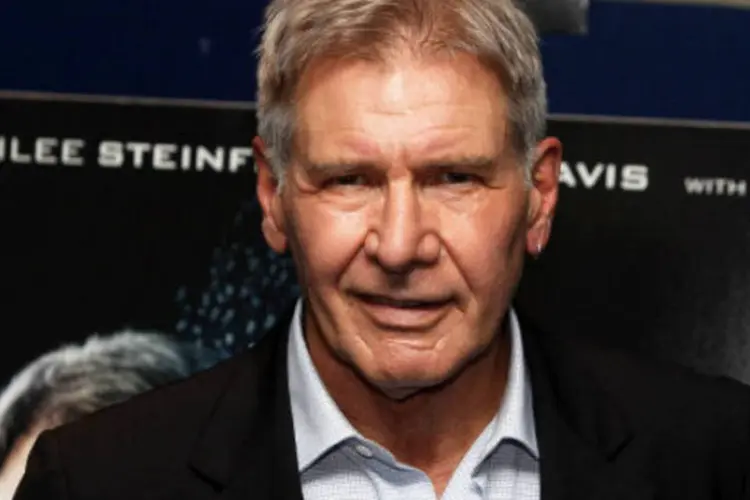 
	Harrison Ford: o ator americano de 74 anos quebrou a perna esquerda que ficou presa numa porta hidr&aacute;ulica que se fechou de repente durante as filmagens em 2014
 (Getty Images)