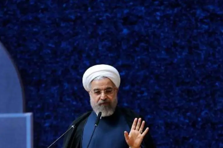 O presidente iraniano, Hassan Rohani, discursa em Teerã na Jornada Nacional de Tecnologia Nuclear (AFP/AFP)