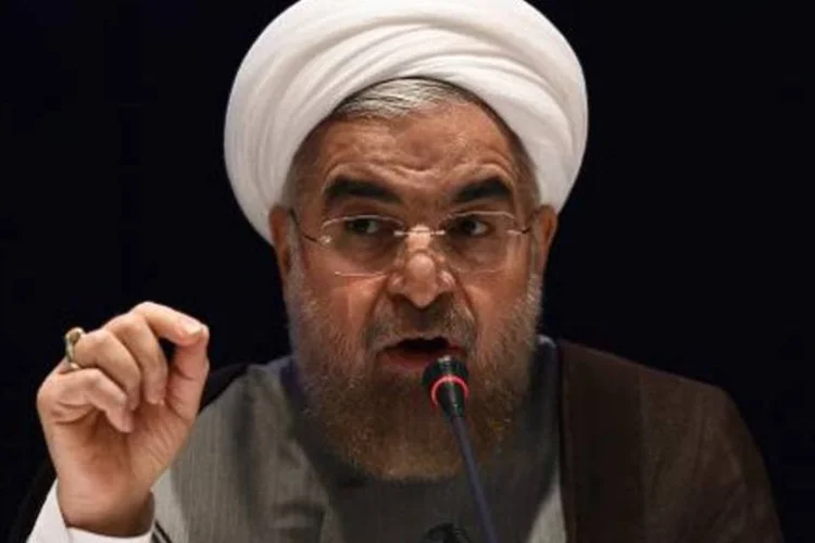 O presidente iraniano, Hassan Rouhani, é visto durante uma conferência de imprensa em Nova York (Jewel Samad/AFP)
