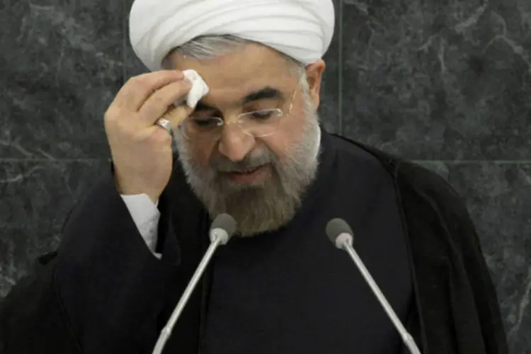 Hassan Rohani discura na Assembleia Geral da ONU: o Irã "procura não aumentar a tensão com os Estados Unidos", afirmou o presidente em seu discurso (Brendan McDermid/Reuters)