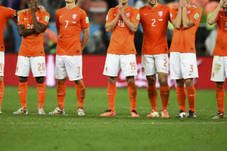
	Jogadores da sele&ccedil;&atilde;o da Holanda durante p&ecirc;naltis contra a Argentina
 (Dylan Martinez/Reuters)