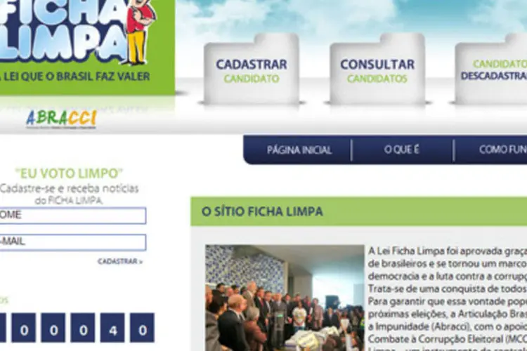 Site do Ficha Limpa: lei foi responsável por 39 das candidaturas reprovadas pelo TRE de SP (Reprodução)