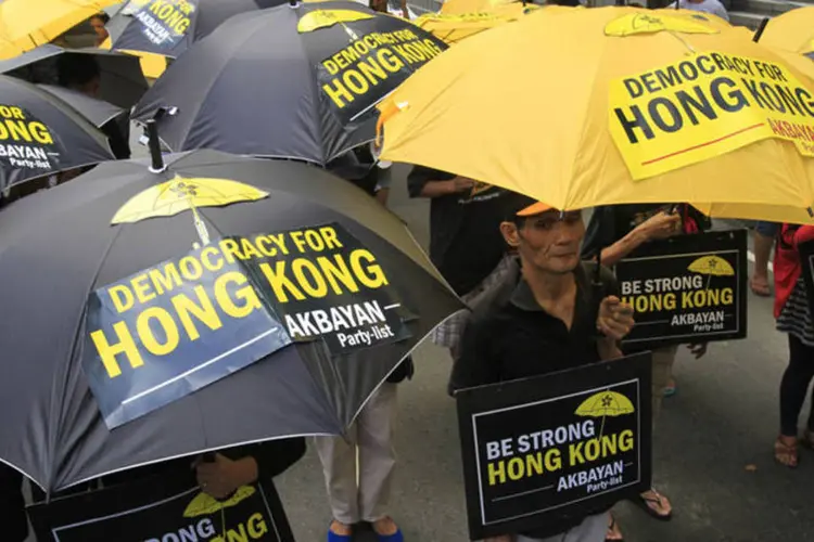 
	Protesto em Hong Kong: manifestantes aliviaram o bloqueio em torno das sedes do governo no cora&ccedil;&atilde;o da cidade
 (Romeo Ranoco/Reuters)