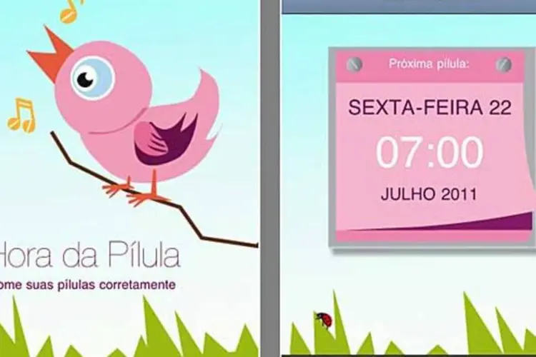 A Bayer tem dez marcas de anticoncepcionais no Brasil, mas nenhuma delas é citada em seu aplicativo para iPhone, o Hora da Pílula (Reprodução)