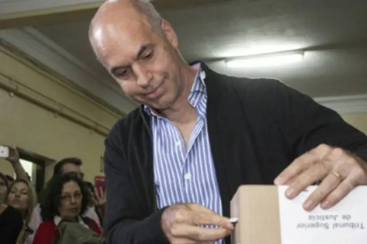 O candidato Horacio Larreta: a quatro dias da eleição de chefe de governo de Buenos Aires, as pesquisas apontam Larreta como vencedor por ampla margem (STR/AFP)