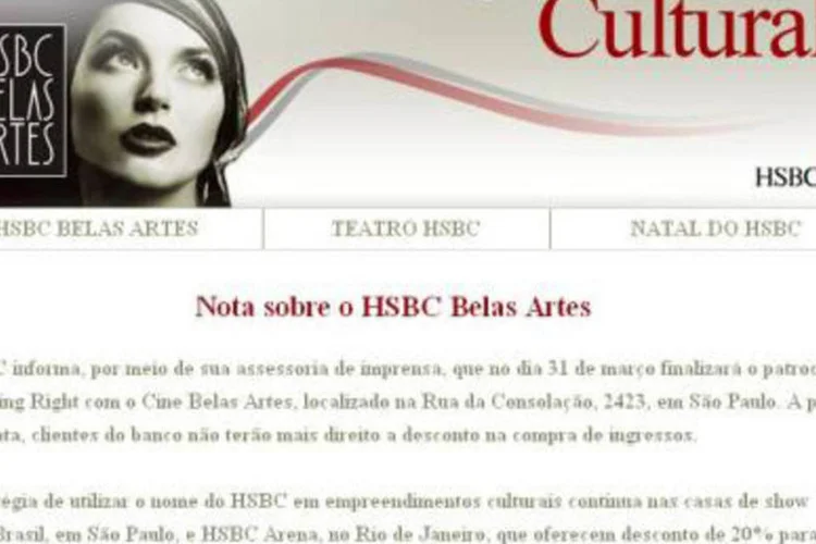 No site do Cinema, um aviso informa os visitantes sobre o fim do patrocínio. Com isso, clientes do banco perdem também o desconto na compra de ingressos. (.)