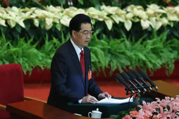 Presidente chinês, Hu Jintao, discursa na abertura do 18º Congresso do Partido Comunista da China (PCCh), em Pequim (Getty Images/ Feng Li)