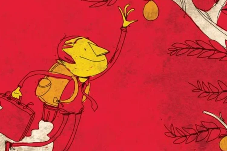 Ilustração - Homem colhe fruto em árvore (Pedro Handam/EXAME.com)