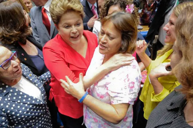 
	Dilma Rousseff em sess&atilde;o solene no Congresso: o evento comemorou os 7 anos da Lei Maria da Penha
 (Geraldo Magela/Agência Senado)